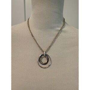 Triple Circle Pendant Necklace Silver Tone Fashion Jewelry‎ Women